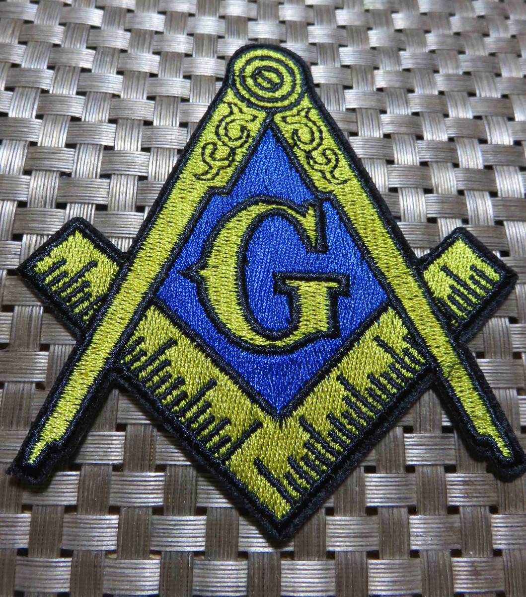 LR青黄G　◆新品　フリーメイソン Freemasonry刺繍ワッペン（パッチ）◆コンパス　定規◇◎映画　ムービー　アニメ　音楽　ミュージック