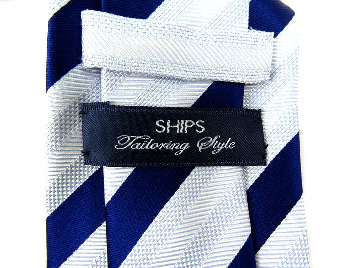 シップス Tailoring style ストライプ柄 高級 シルク 日本製 ネクタイ メンズ ブルー SHIPS_画像3