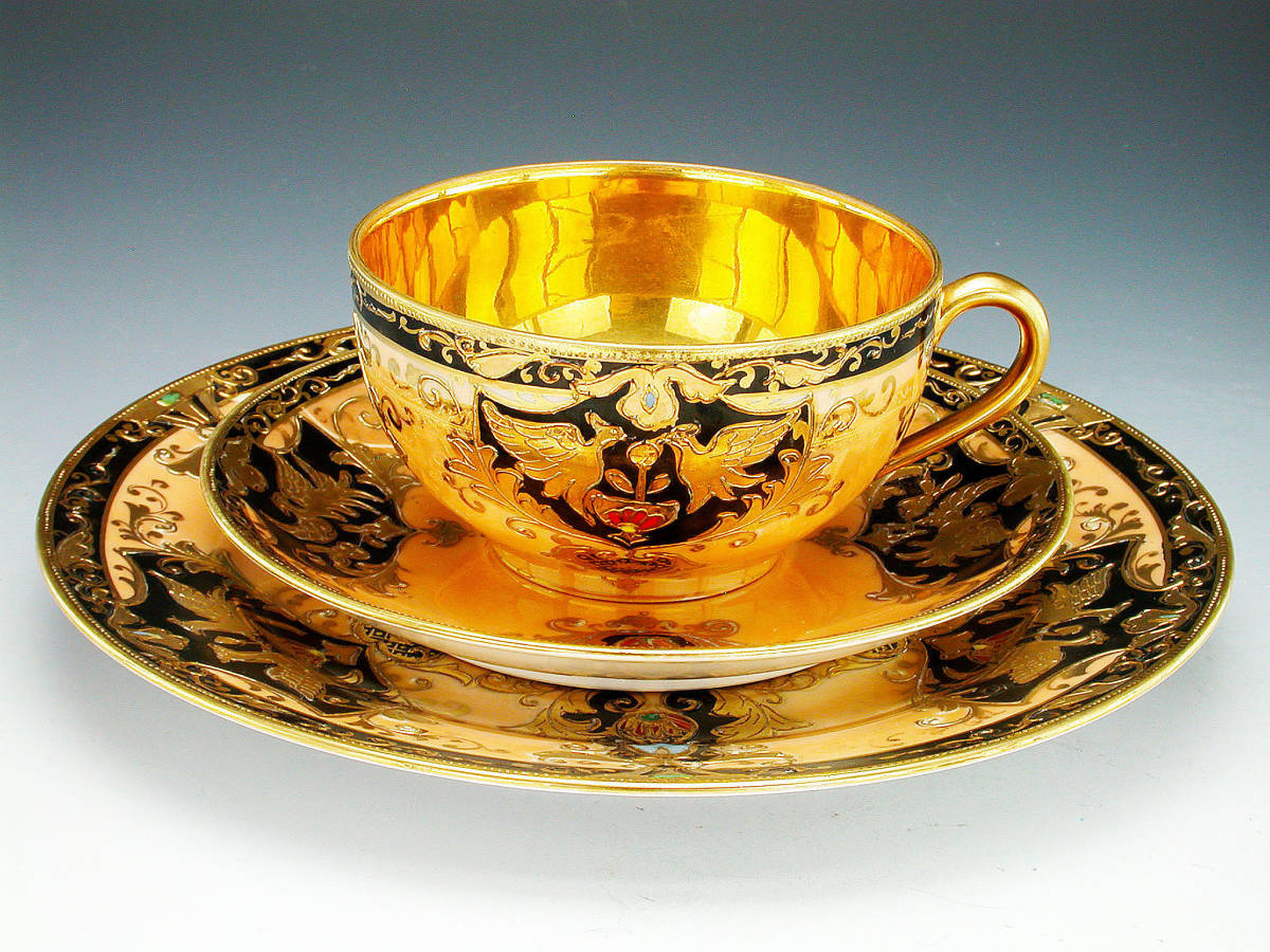 オールドノリタケ銘品!! オールドノリタケ・金盛上ジュエル装飾鳥更紗