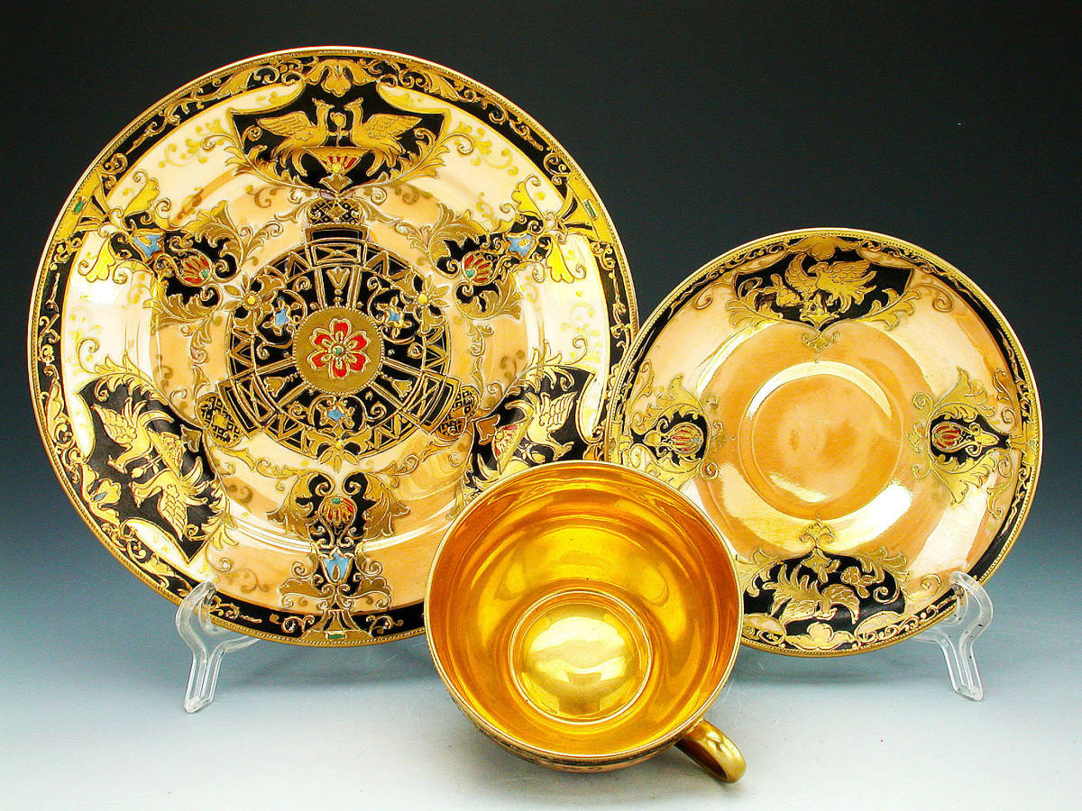 オールドノリタケ銘品!! オールドノリタケ・金盛上ジュエル装飾鳥更紗