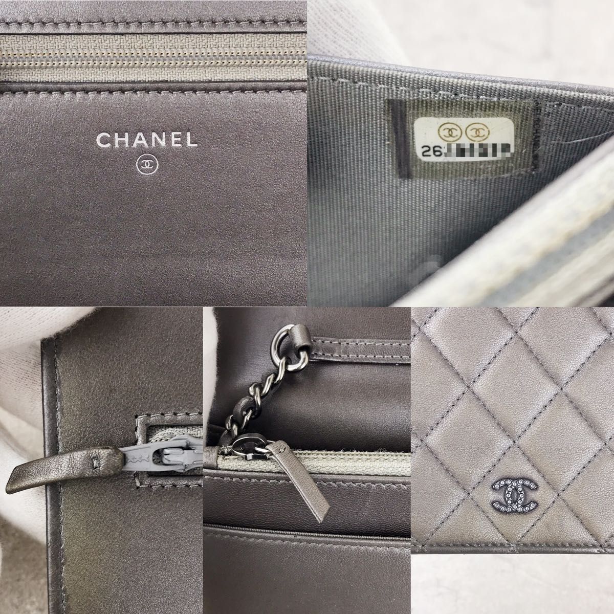 美品 正規品 シャネル パールチェーンウォレット パールグレー マトラッセ CHANEL