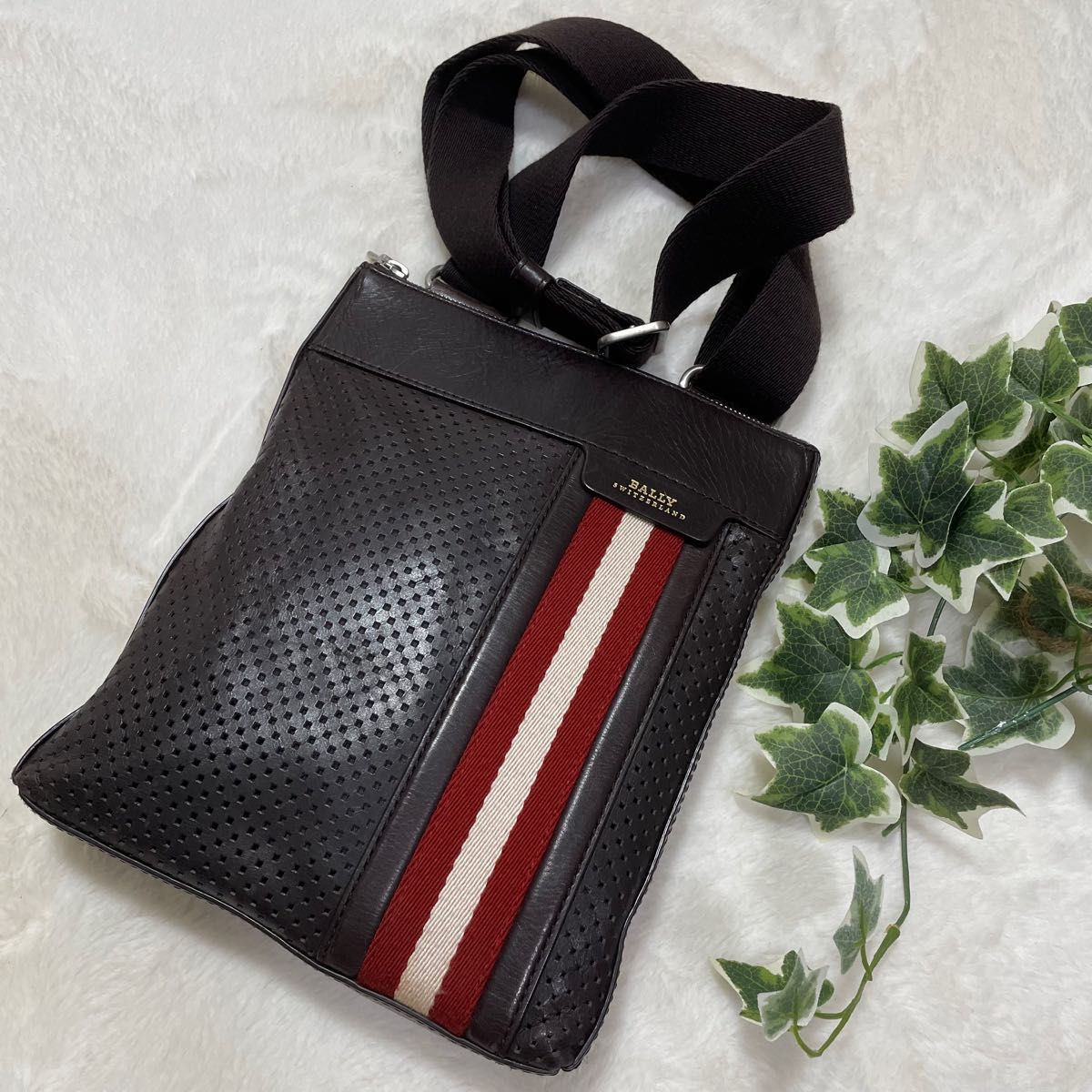 BALLY バリー OLIVER-SM リボンライン レザー ショルダーバッグ
