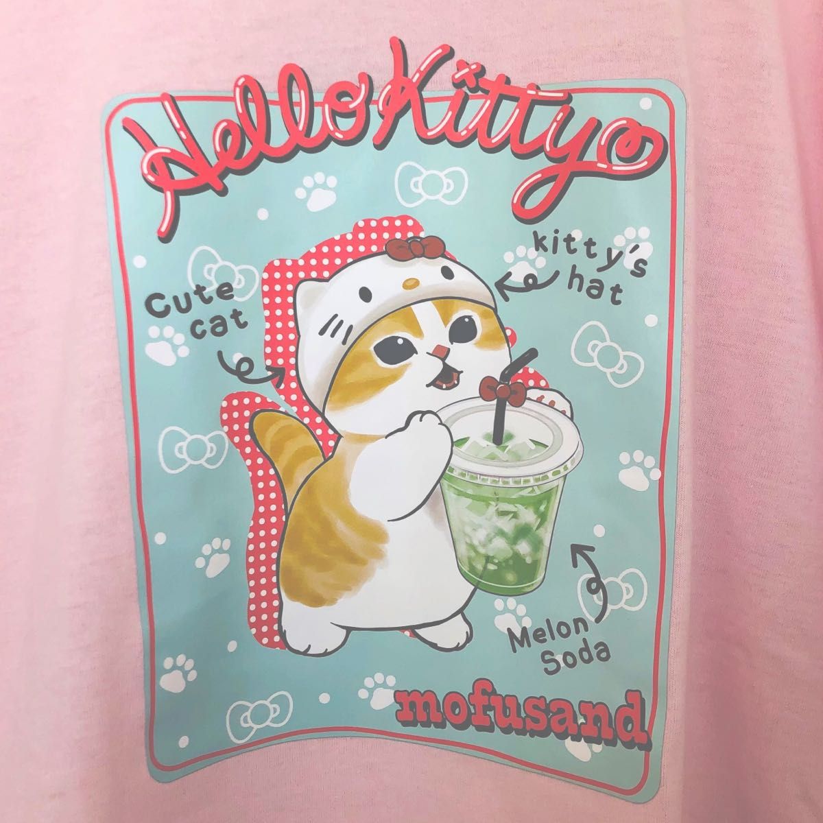 モフサンド　サンリオ　キャラクターズ　キティちゃん　Tシャツ　半袖　ピンク 3L　ぢゅの　コラボ　大きいサイズ　オーバーサイズ