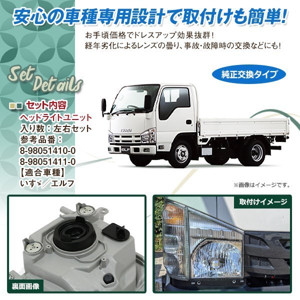 いすゞ 07 エルフ アトラス コンドル タイタン 標準 H19/1～ 左右 ヘッド ライト 日産 UD マツダ 8-98051410-0 8-98051411-0_画像2