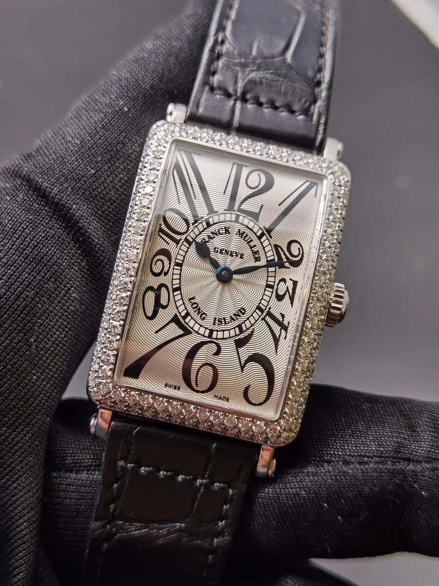 中古美品 保証書あり フランクミュラー FRANCKMULLER ロングアイランド 950QZD 純正ダイヤベゼル K18WG 金無垢 クォーツ レディース 腕時計の画像1