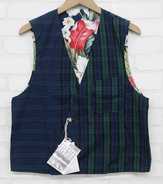 5T3243/新品 エンジニアードガーメンツ リバーシブルベスト ビッグリ ピートマドラス Engineered Garments Reversble Vest Big Repeat M_画像1