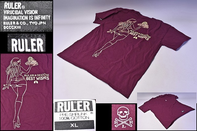 RULER DCCCXIII ★ バックプリント 半袖 Tシャツ ★ エンジ 小豆色 XLサイズ ★ BEST WISHES Tee ★ Burgundy ★ 女性イラスト ★_画像1