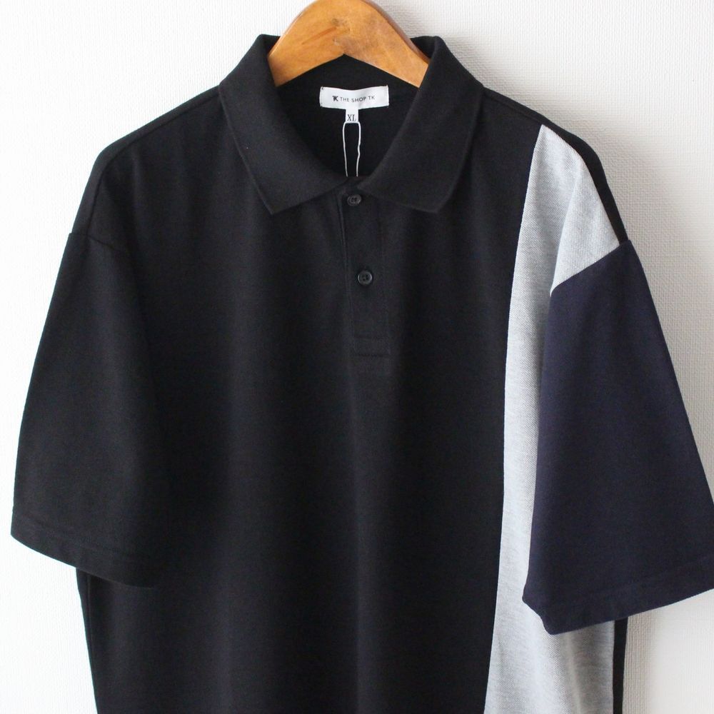 【XLサイズ】新品タケオキクチ THE SHOP TK カノコ 切替 ポロシャツ メンズ 　黒　ブラック_画像2