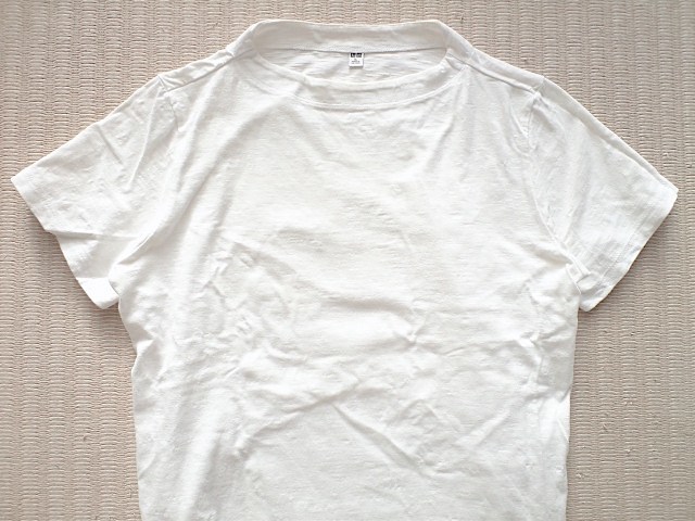 即決 ユニクロ ボートネック Tシャツ ネップ素材 白 クリーム XL