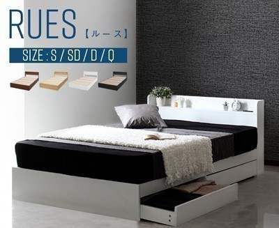 RUES【ルース】棚・コンセント付き収納ベッド ブラックフレーム　シングルサイズ