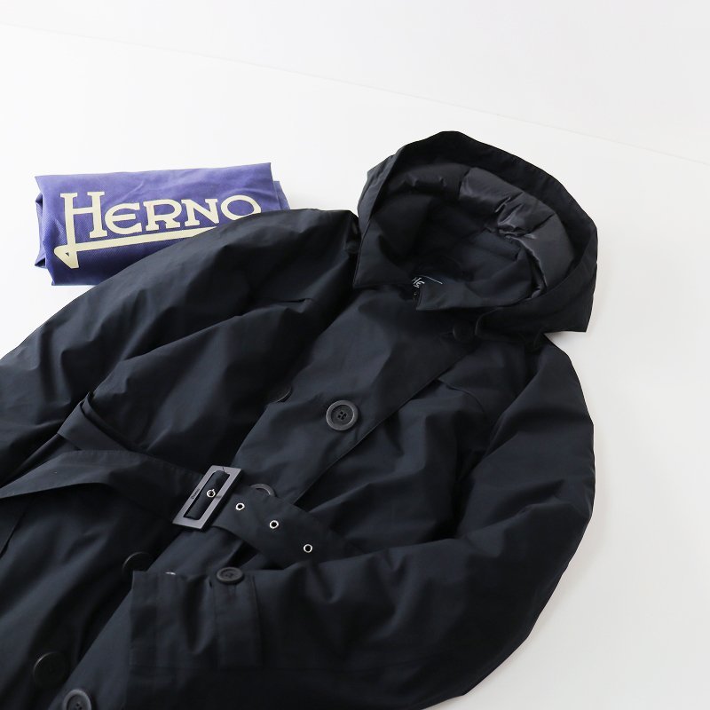 ヘルノ HERNO laminar GORE-TEX トレンチダウンコート 42/ブラック ロング フード ヘルノジャパン ゴアテックス【2400013529402】