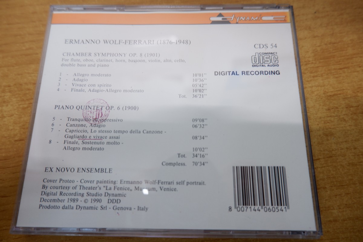 CDj-8818 EX NOVO ENSEMBLE / E. WOLF-FERRARI Chamber Symphony Piano Quintet_画像2