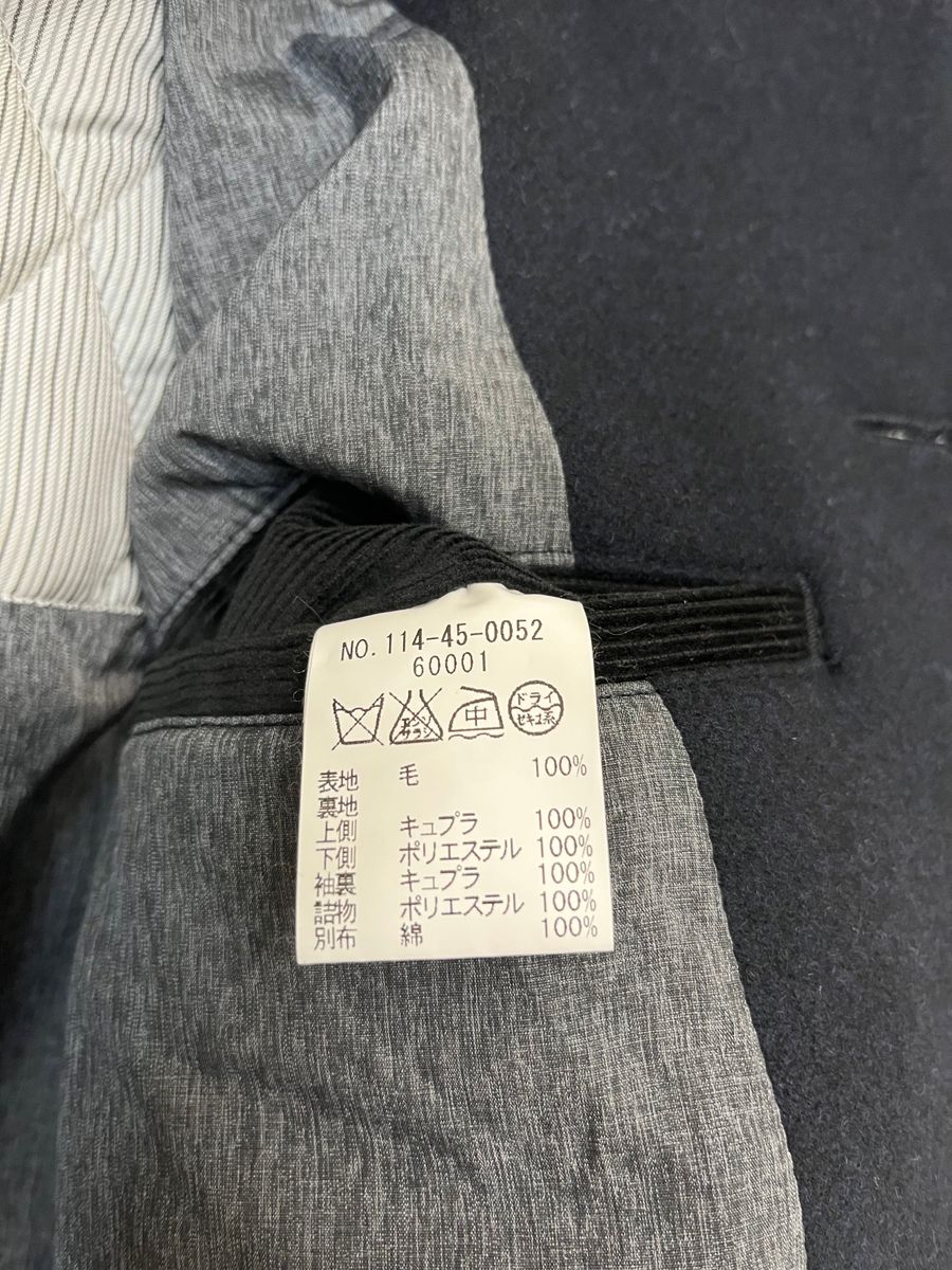 【極美品】SHIPS シップス ステンカラーコート ネイビー 濃紺 SUPER140’S ウール100% Sサイズ ピーコート