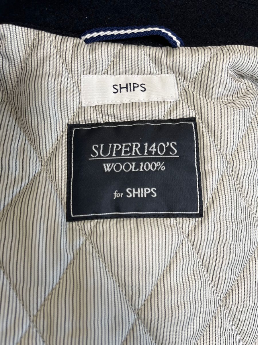 【極美品】SHIPS シップス ステンカラーコート ネイビー 濃紺 SUPER140’S ウール100% Sサイズ ピーコート