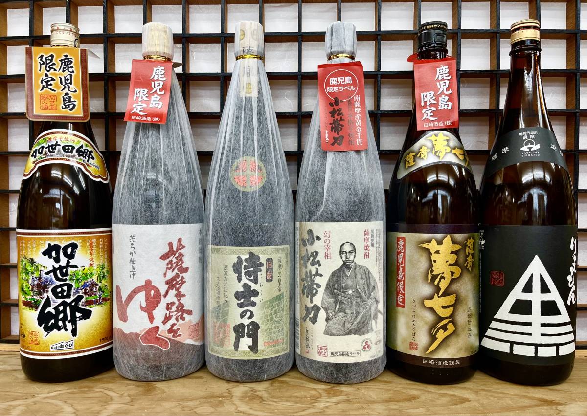 即決【 侍士の門（特約店完全限定品）・黒りえもん・鹿児島限定品（夢七夕・小松帯刀・薩摩路をゆく・加世田郷）：芋焼酎1800ml×６本】_画像1