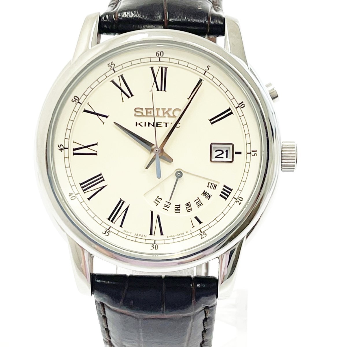 1円スタート】SEIKO セイコー 5M54-0AE0 キネティック SS×革 1円スタート】SEIKO セイコー 5M54-0AE0 キネティック SS×革