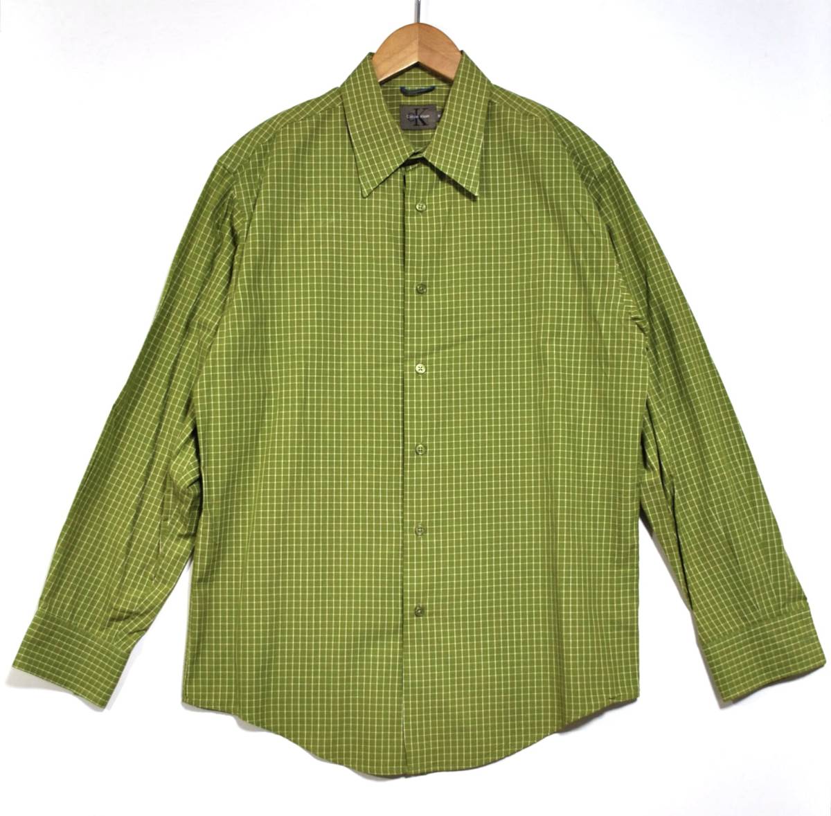  made in Japan [Calvin Klein] Calvin Klein long sleeve check shirt powdered green tea M CK old clothes beautiful goods 