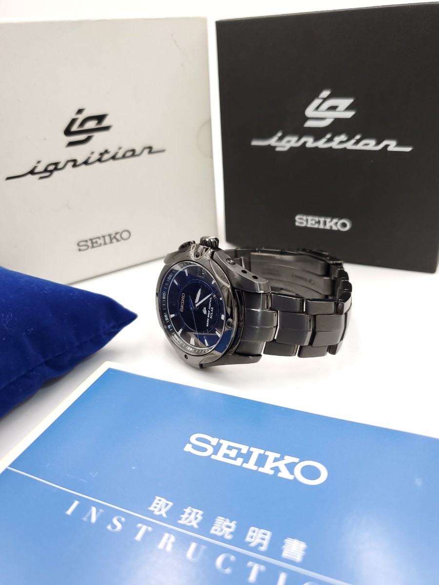 中古品 稼働 正常動作品 SEIKO イグニッション 電波ソーラー腕時計 SBHS001 黒 車好き ガソリンスタンド社員 整備士 ツナギ 似合う バイク_画像2