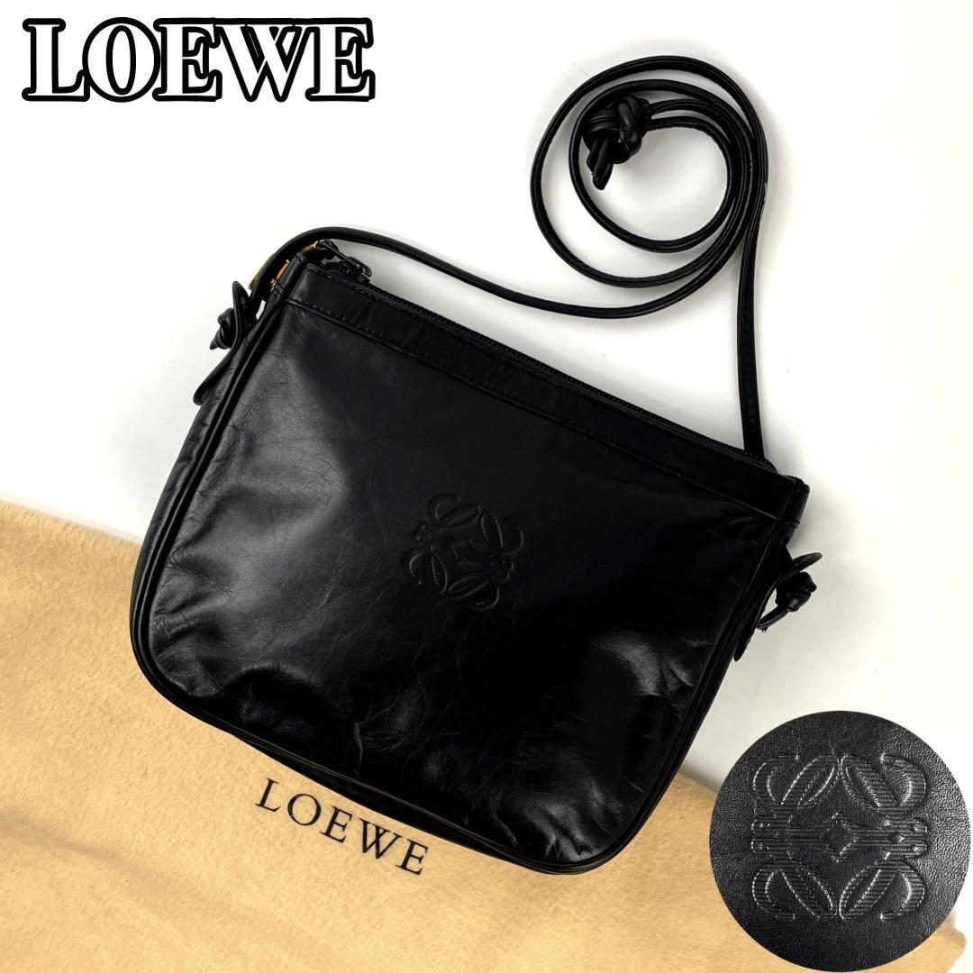 LOEWE ロエベ アナグラム レザー ショルダーバッグ ゴールド金具 黒-