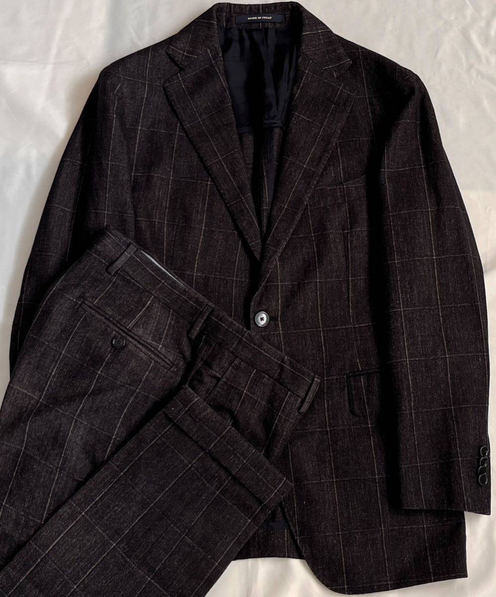 TAGLIATORE close year of model Tagliatore suit dark gray series size 46 S~M wool silk linen setup Italy made 