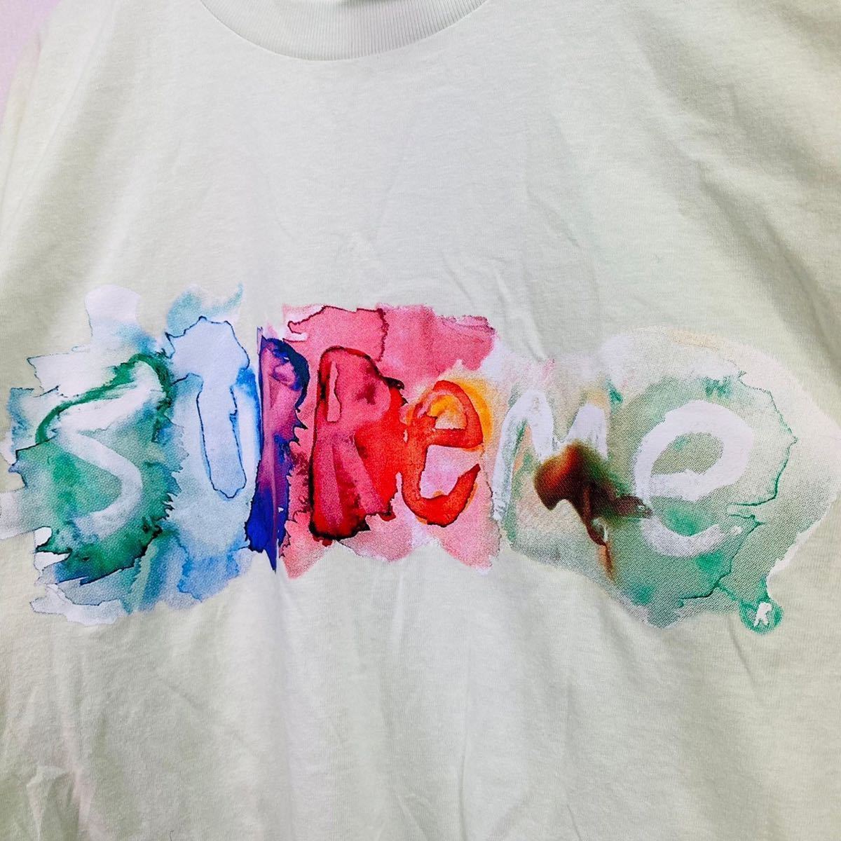 美品 SUPREME シュプリーム ウォーターカラー ロゴ Tシャツ 半袖 パールグリーン XLサイズ 正規品 c358の画像3