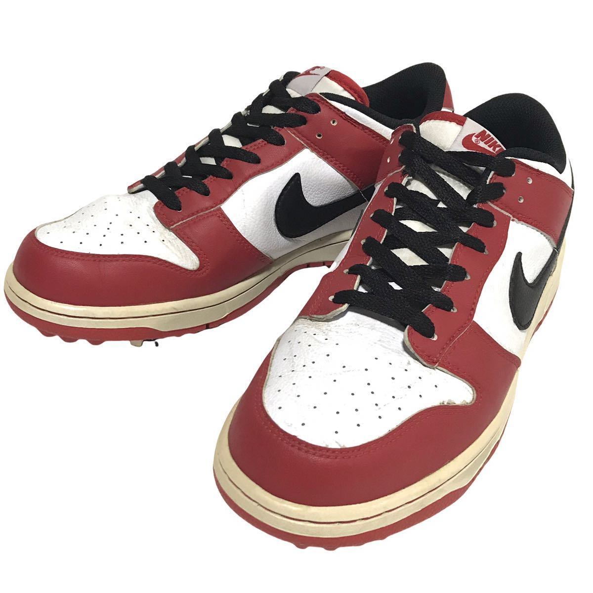 【NIKE GOLF】DUNK NG SL ナイキ ダンク ローカット ゴルフ スパイク シューズ メンズ 27㎝ 白 赤 黒 レザー シカゴカラー 13年製 希少レア_画像1