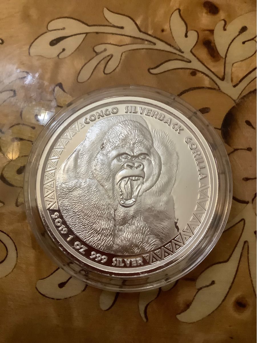 2019年　コンゴ　シルバーバック・ゴリラ　純銀　1オンス　銀貨