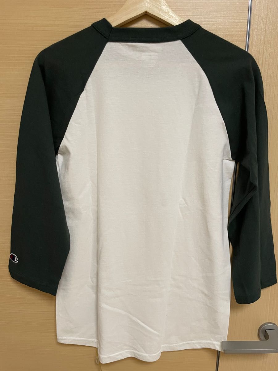 新品★チャンピオン ベースボールシャツ ラグラン ホワイト×グリーン　七分袖 Ssize