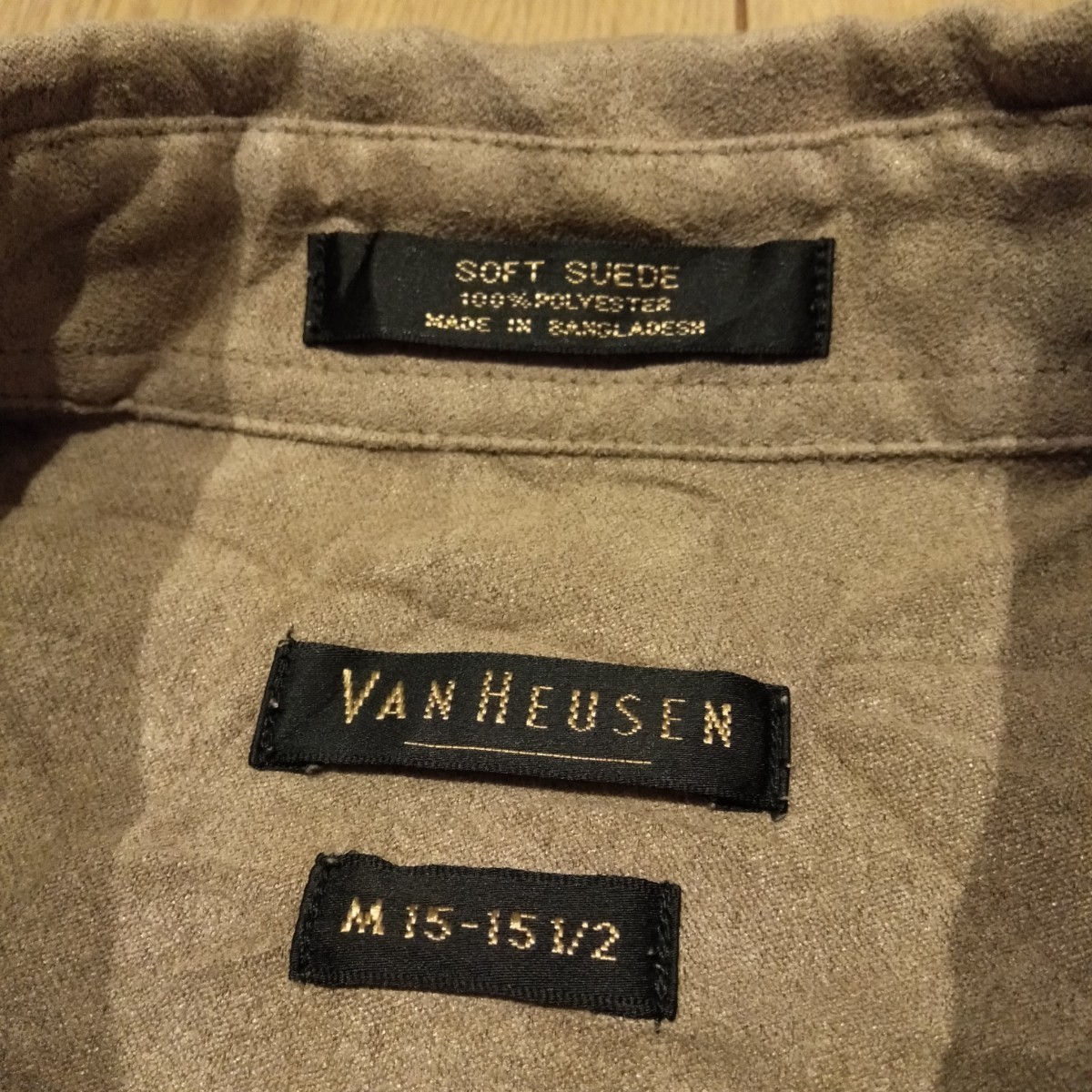 USA古着卸 Mサイズ VAN HEUSEN ヴァン ヒューゼン 胸ポケット フェイクスエード 長袖シャツ_画像4