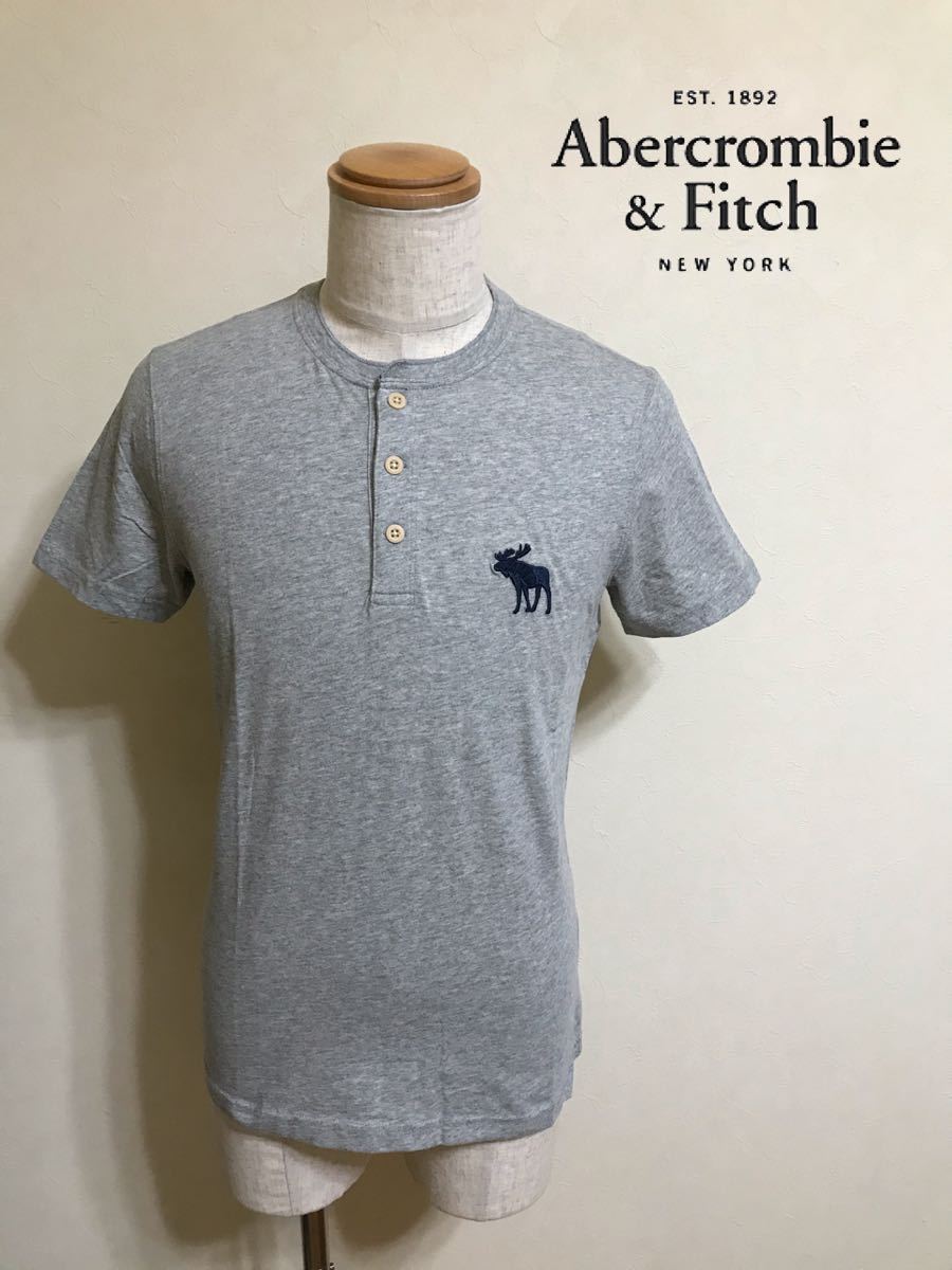 【新品】 Abercrombie & Fitch アバクロンビー&フィッチ ビッグアイコン ヘンリーネック 半袖 Tシャツ サイズS グレー 637368531_画像1