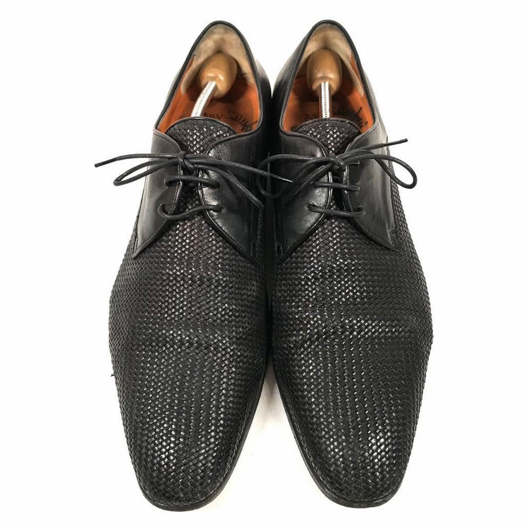 【サントーニ】本物 Santoni 靴 29cm 黒 編み込み ビジネスシューズ 外羽根式 本革 レザー 男性用 メンズ イタリア製 10 1/2 F_画像2