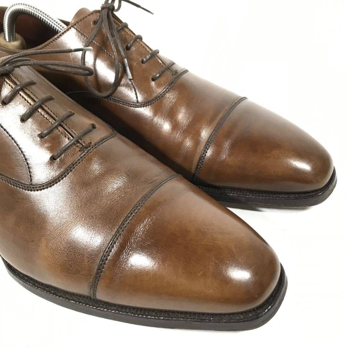 【クロケットジョーンズ】本物 CROCKETT&JONES 靴 26cm 茶 ストレートチップ ビジネスシューズ 内羽根式 HAREWOOD レザー 紳士 メンズ 8 E_画像8