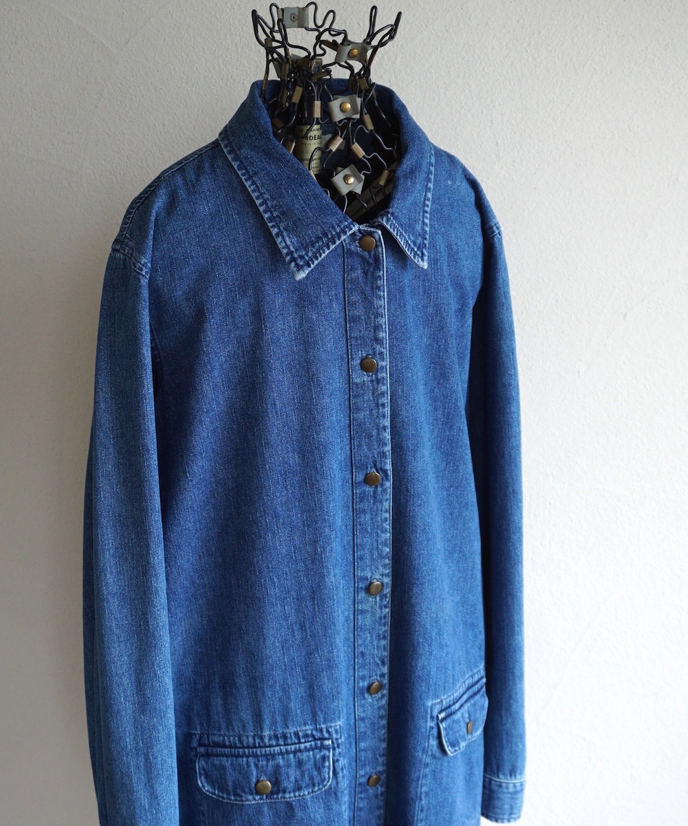1990s〜 ヴィンテージ KATTLE CREEK ロングデニムシャツジャケット L〜XL位 インディゴブルー コート ワンピース USA アメリカ 海外 古着
