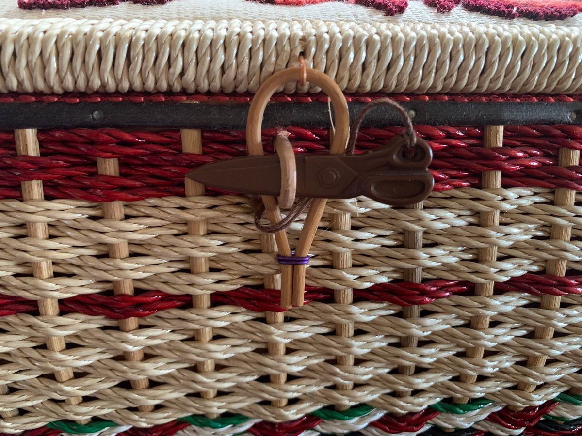 昭和レトロ ソーイングボックス 小物入れ 裁縫箱 収納箱 かご　ビンテージ　古道具　当時もの　アンティーク　レトロポップ  編み