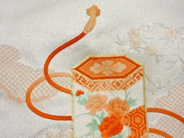 ys6014576; 貝桶に花々模様織出し刺繍名古屋帯【リサイクル】【着】_画像3