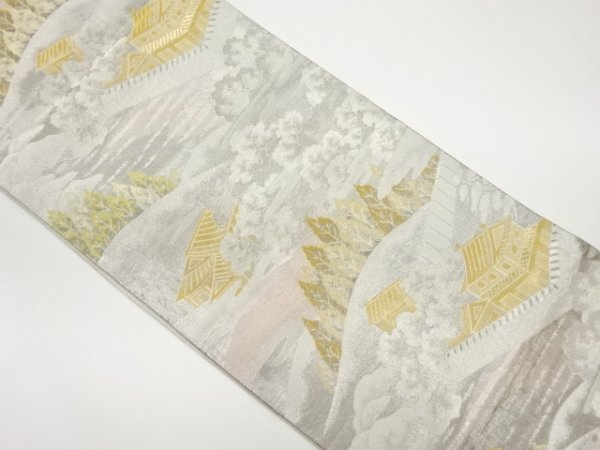 初売り】 ys6063045; 佐賀錦山並みに木々・屋敷模様織出し袋帯