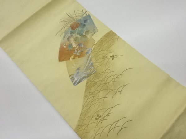 ビッグ割引 ys6568938; 金彩地紙に草花・荒波模様名古屋帯【リサイクル