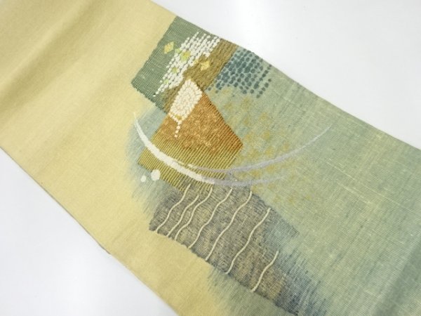 ys5933112; 紗紬すくい織切りビロード抽象模様袋帯【リサイクル】【着】