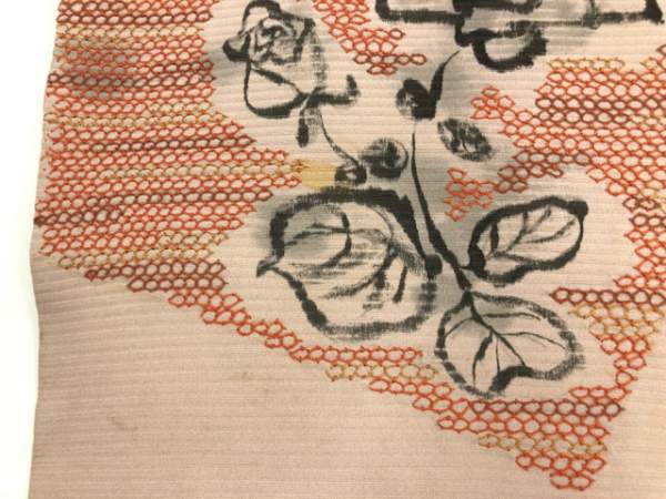 ys6394603; 手描き薔薇模様刺繍名古屋帯【アンティーク】【着】_画像6