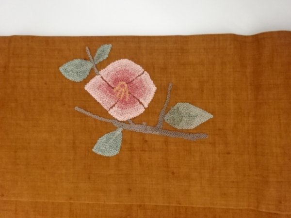ys6402122; 手織り紬抽象花模様刺繍名古屋帯【リサイクル】【着】_画像9