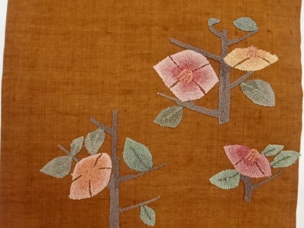 ys6402122; 手織り紬抽象花模様刺繍名古屋帯【リサイクル】【着】_画像3