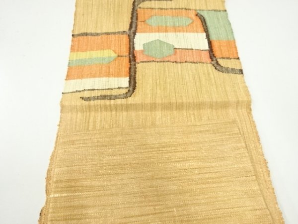 ys6129591; 手織り真綿紬抽象模様織出し名古屋帯【リサイクル】【着】_画像8