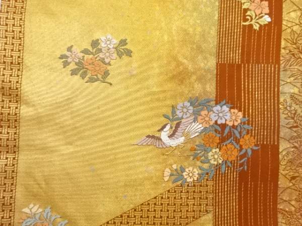 送料無料キャンペーン?】 ys6636560; 引箔草花に鳥模様織出し名古屋帯