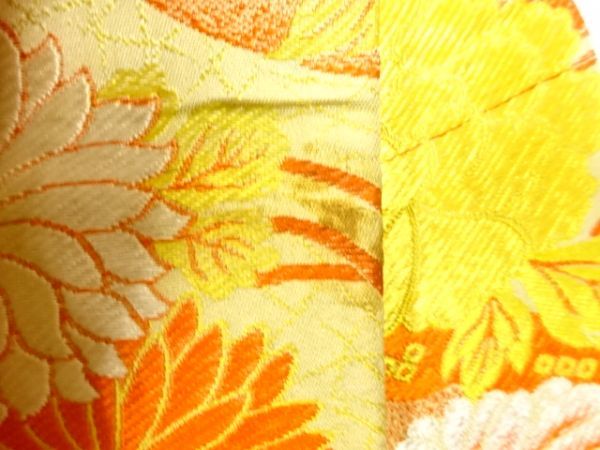 ys6704313; 菊に牡丹模様織出し半幅帯（材料）【アンティーク】【着】_画像6