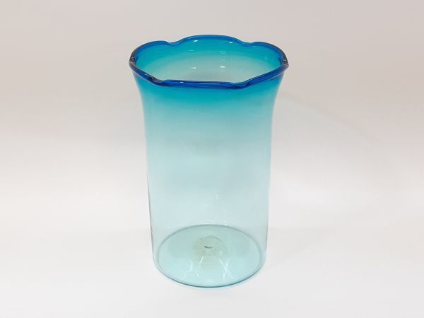sa/ レトロ 吹きガラス 縦長 金魚鉢 水槽 花瓶 青 ブルー 気泡　/DY-1975