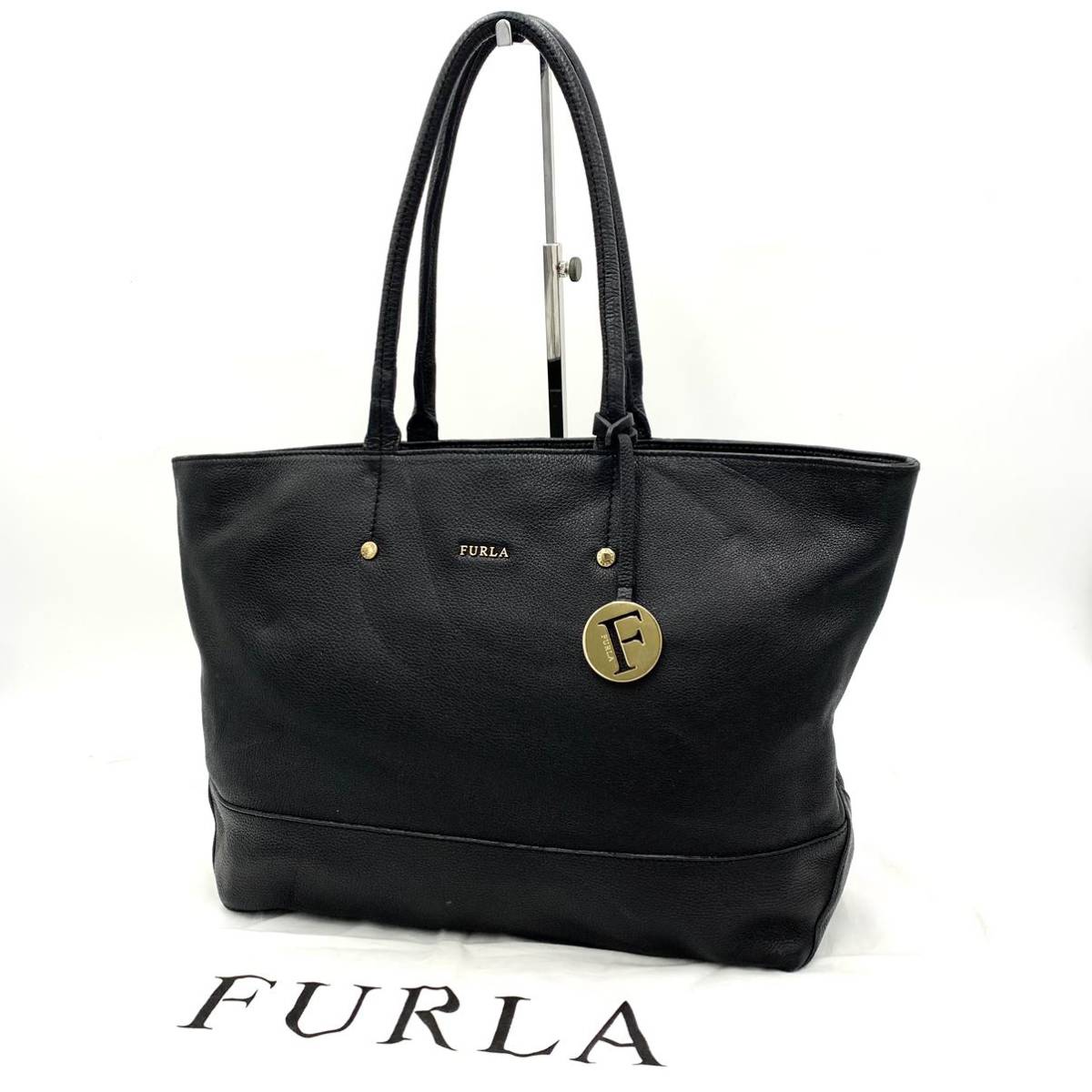 H☆良品/高級感溢れる!! '洗練されたデザイン' FURLA フルラ 本革 レザー ショルダー トートバッグ 手提げ 肩掛け ハンドバッグ 婦人鞄 BLK_画像1