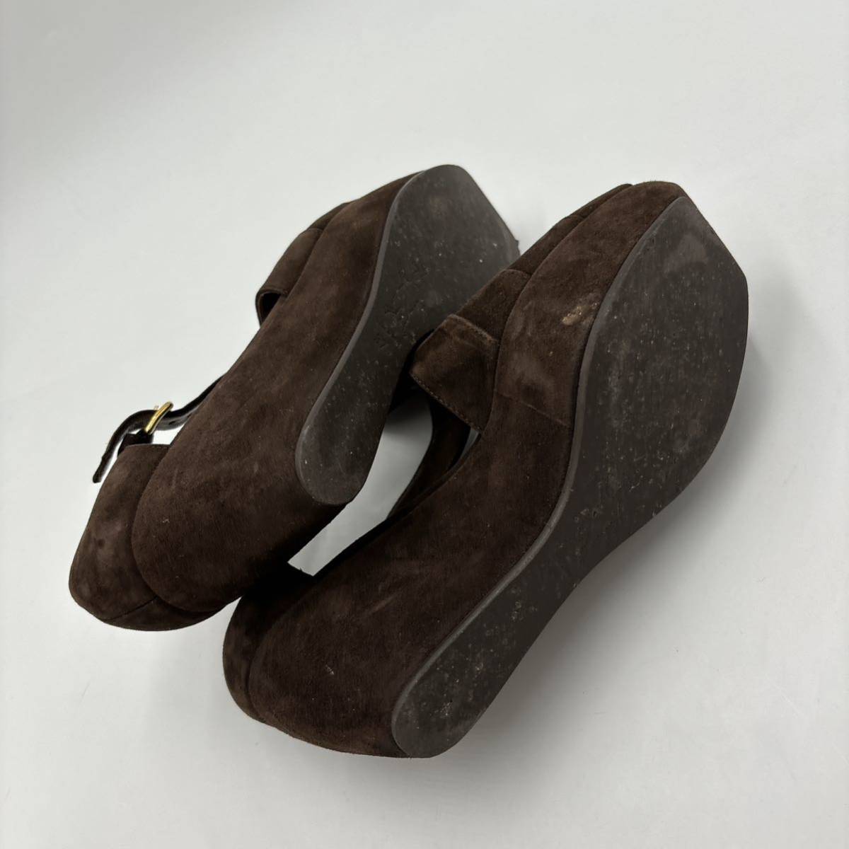 C ＊ 良品 保存袋付き イタリア製 '高級婦人靴' MARNI マルニ 本革 スエードレザー 厚底 ヒール サンダル EU37 23.5cm レディース 靴の画像7
