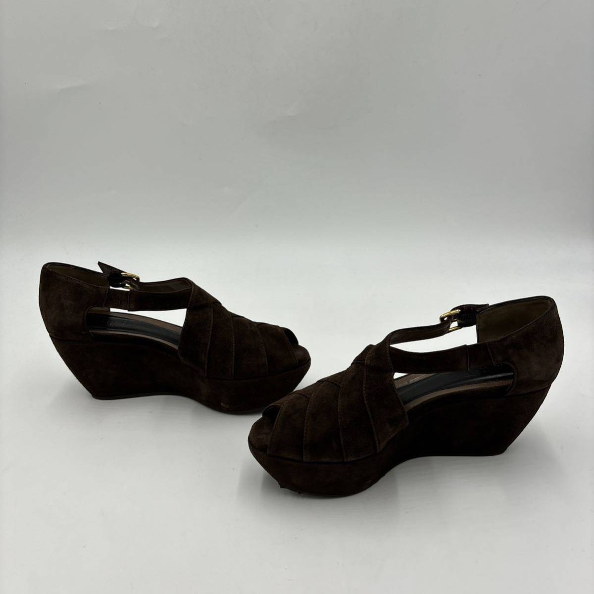 C ＊ 良品 保存袋付き イタリア製 '高級婦人靴' MARNI マルニ 本革 スエードレザー 厚底 ヒール サンダル EU37 23.5cm レディース 靴の画像5