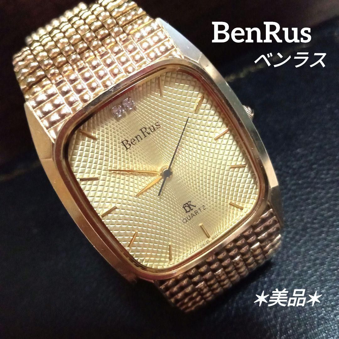 BENRUS ブラック ゴールド ストーン レディースクオーツ稼働品 - 時計