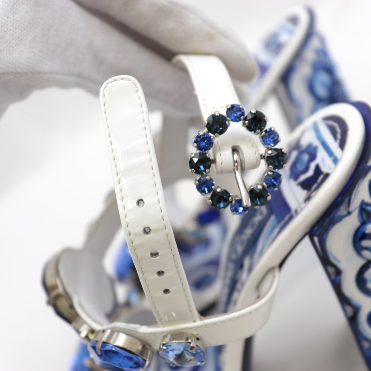  не использовался Dolce and Gabbana KEIRA105majo licca каблук сандалии женский белый синий 35biju- ремешок DOLCE&GABBANA